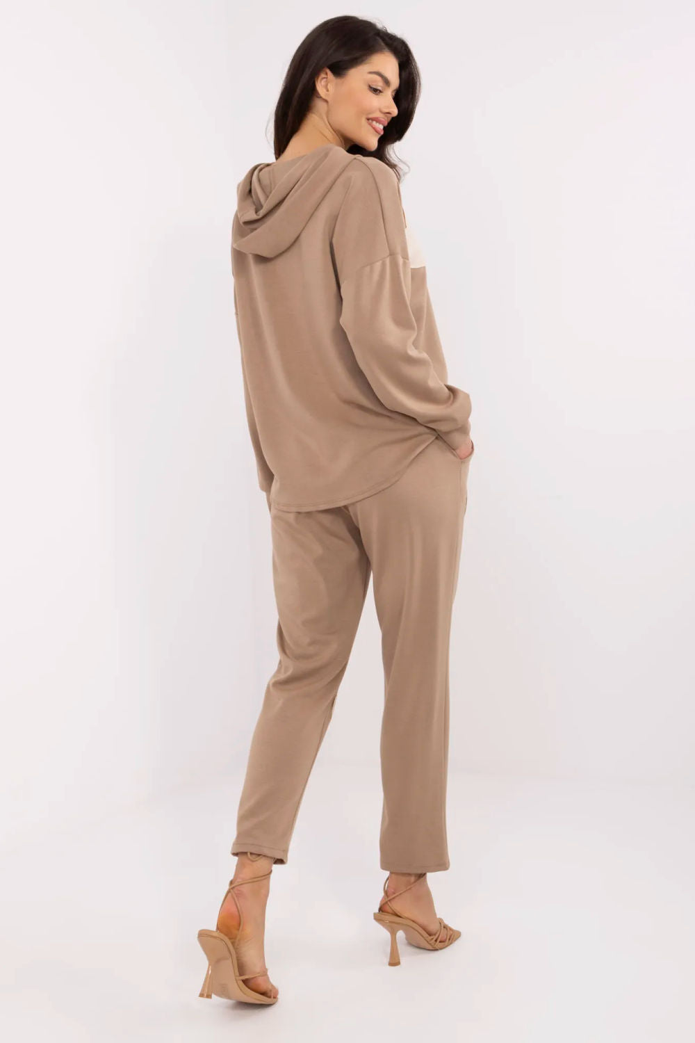 Italy Moda Dark Beige High Waisted Cotton Co-Ord Set - view 3