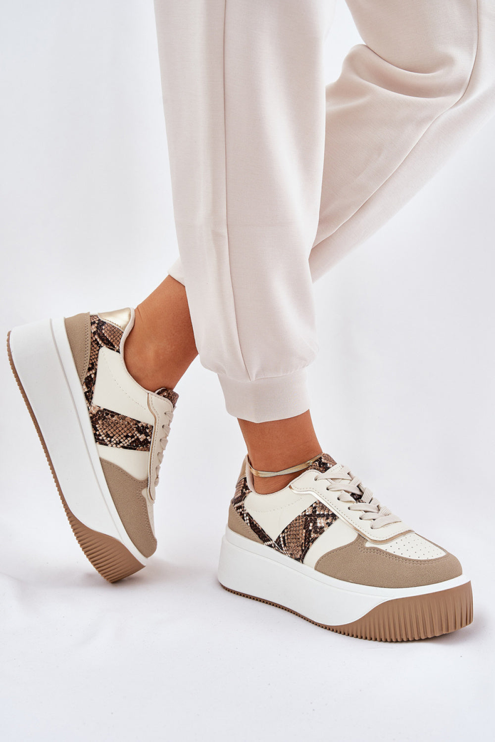 Step In Style Patterned Faux Leather Platform Trainers - view 3
