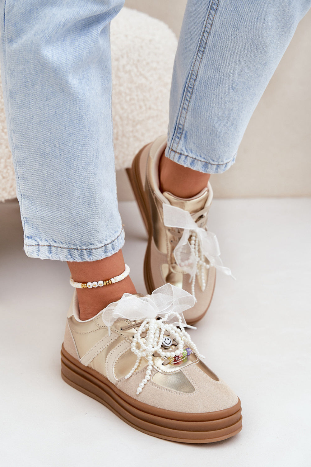 Step In Style Gold Faux Suede Platform Trainers - view 3