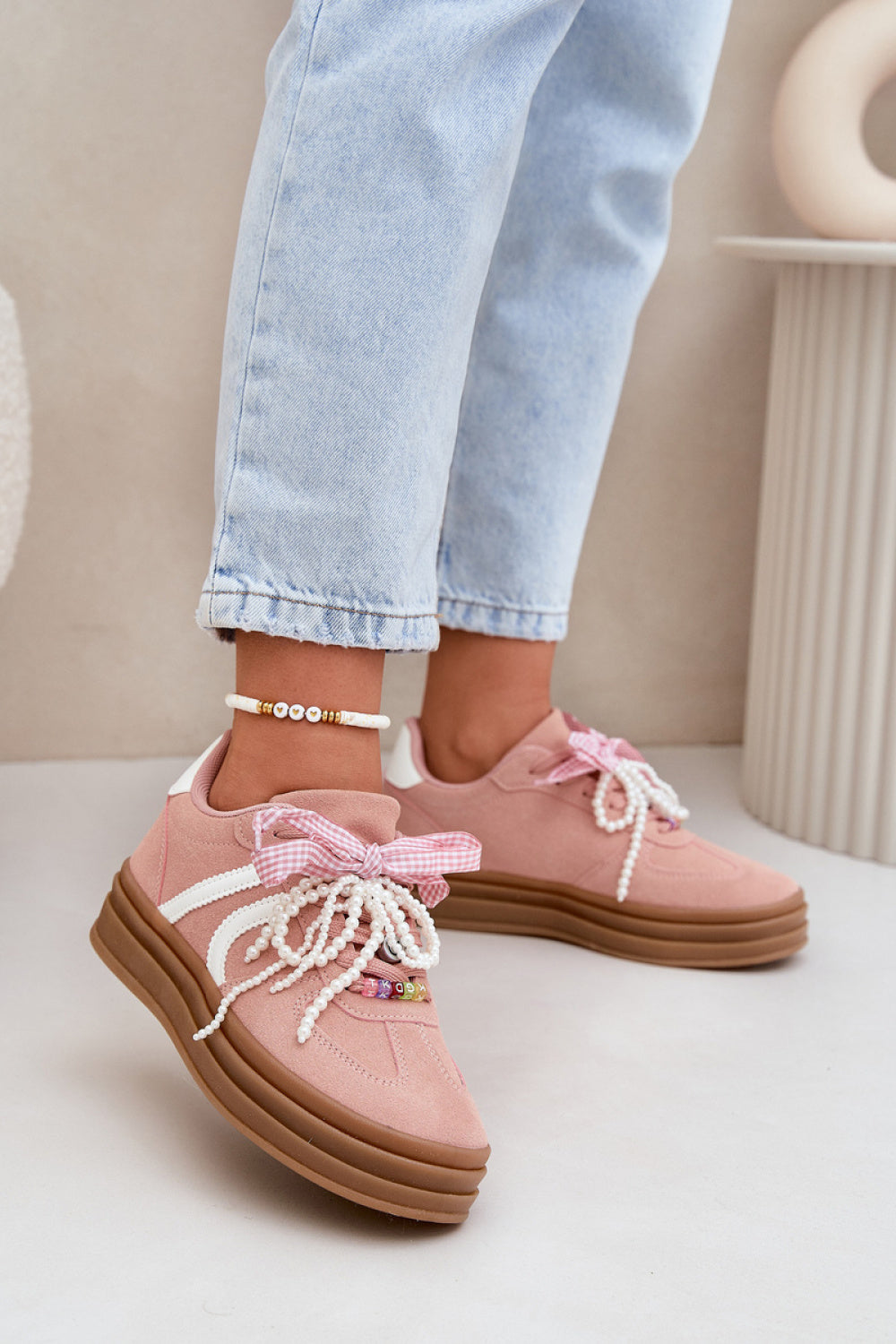 Step In Style Pink Faux Suede Platform Trainers