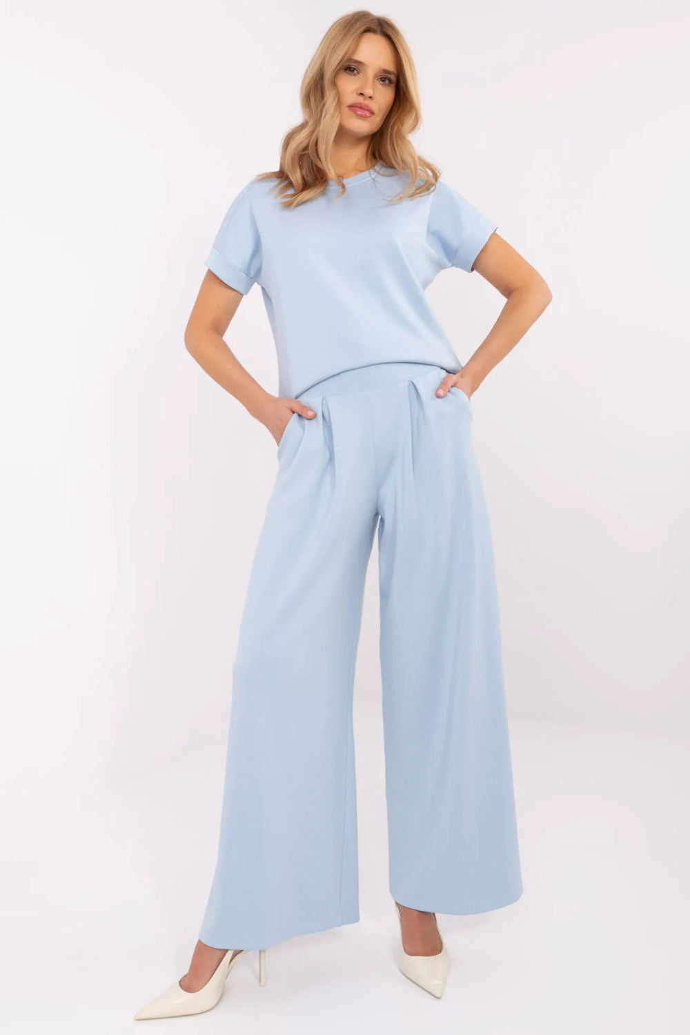 Relevance Light Blue Pleated High Waisted Joggers