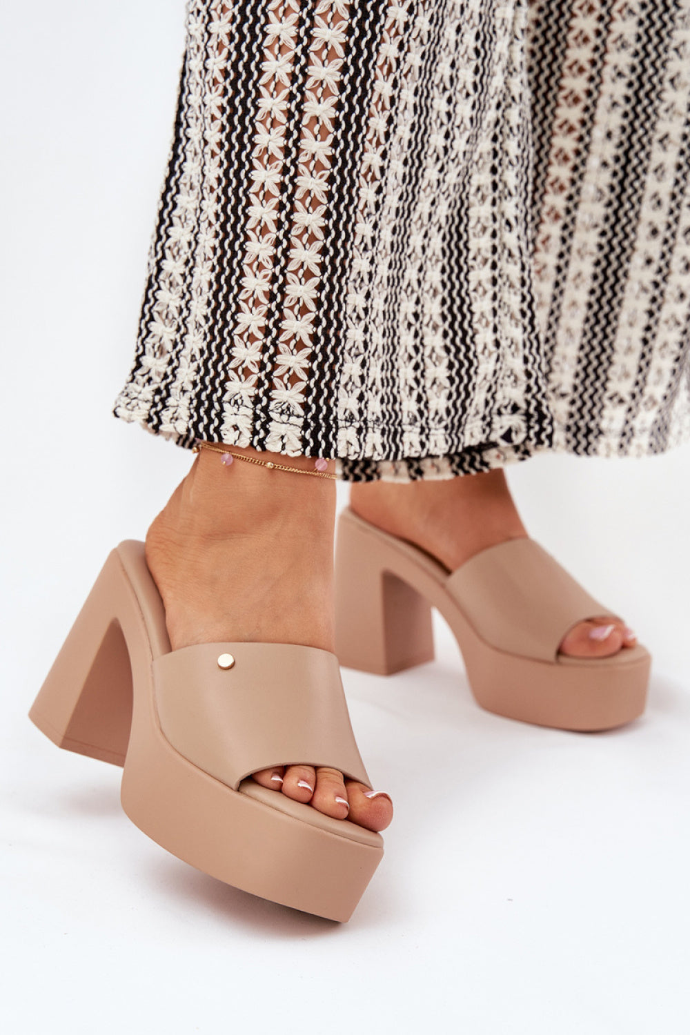 Step In Style Tamirella Khaki Faux Leather Platform Heeled Sandals