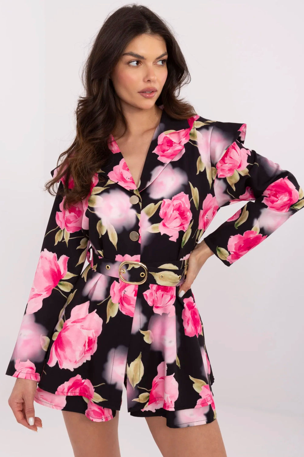 Italy Moda Pink Mini Long Sleeve Jumpsuit