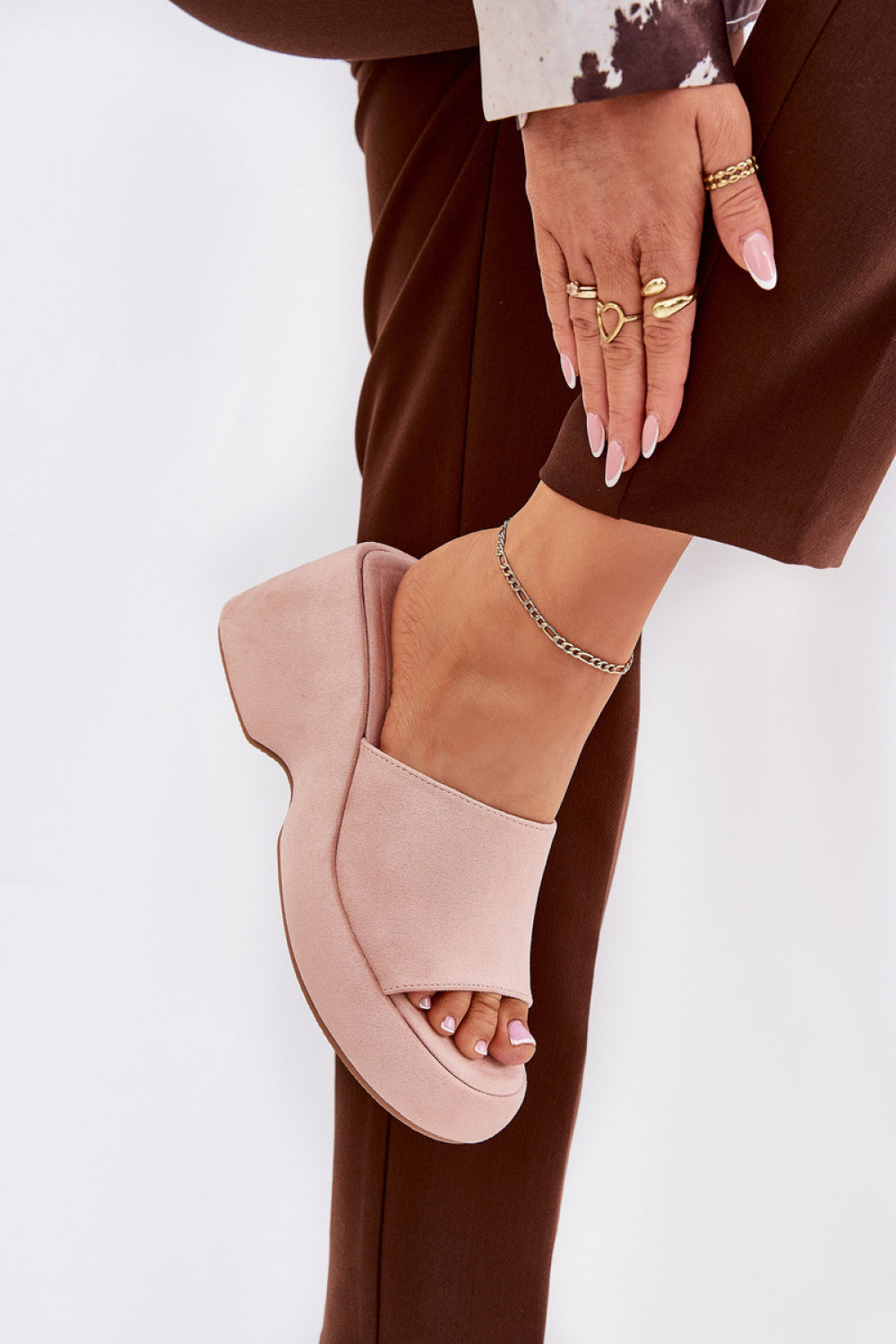 Step In Style Afisal Pink Faux Suede Platform Wedge Sandals - view 3