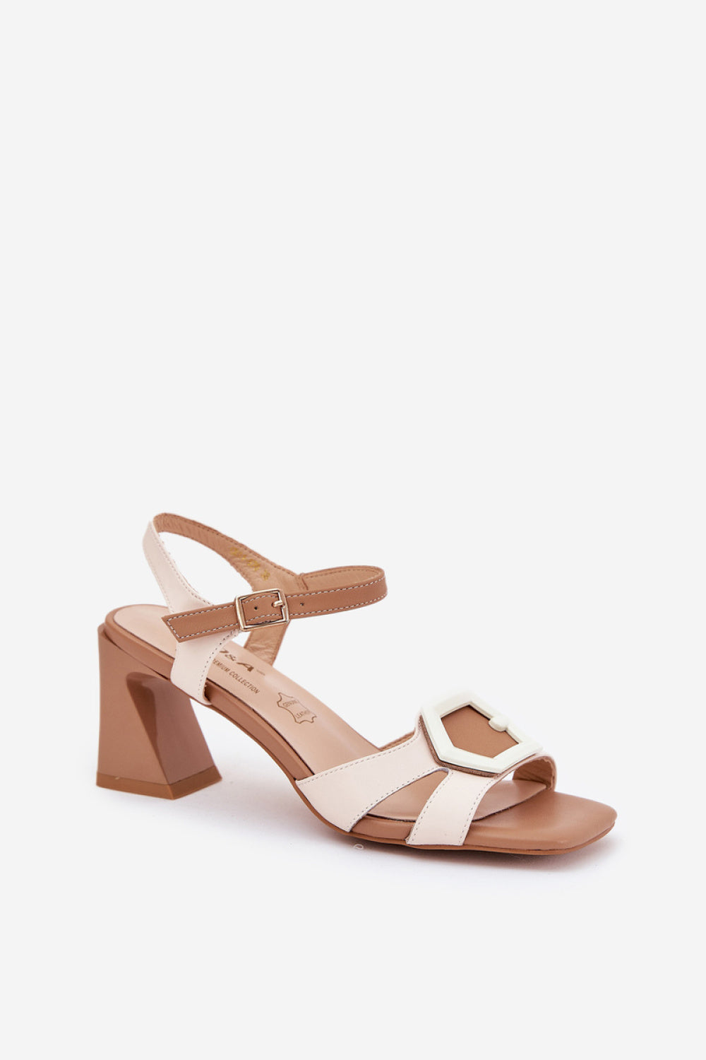 Step In Style Beige Leather Heeled Sandals with Adjustable Straps - view 2