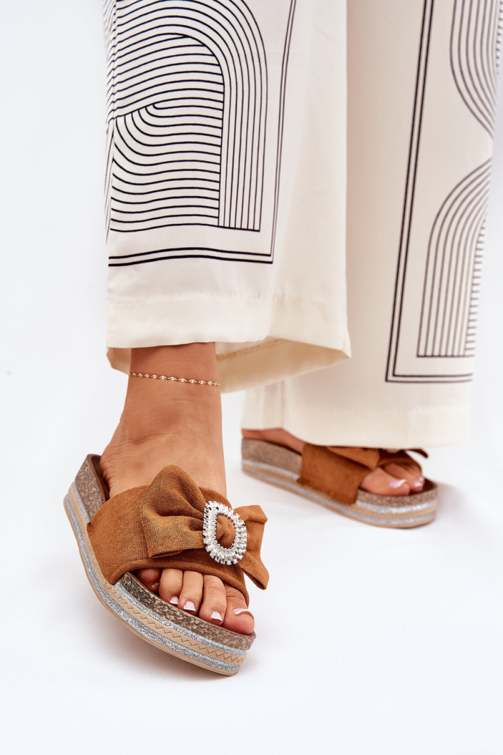 Step In Style Lenela Camel Faux Suede Platform Sandals