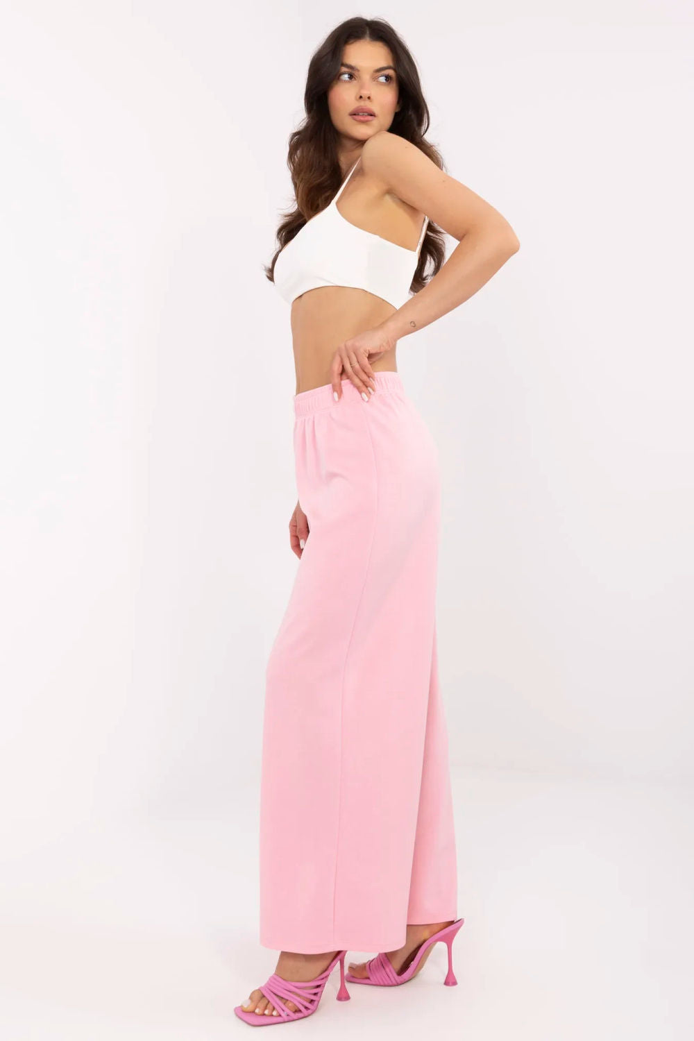 Italy Moda Pink Wide Leg High Waisted Joggers - view 2
