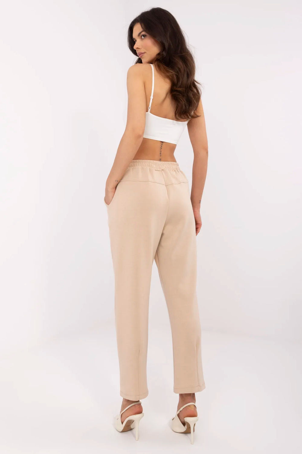 Italy Moda Light Beige Straight High Waisted Joggers - view 2