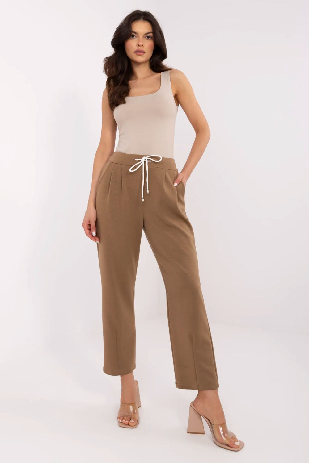Italy Moda Light Brown High Waisted Joggers
