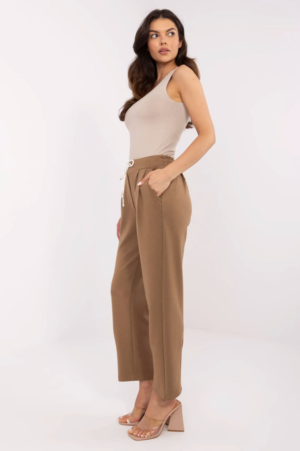 Italy Moda Light Brown High Waisted Joggers - view 2