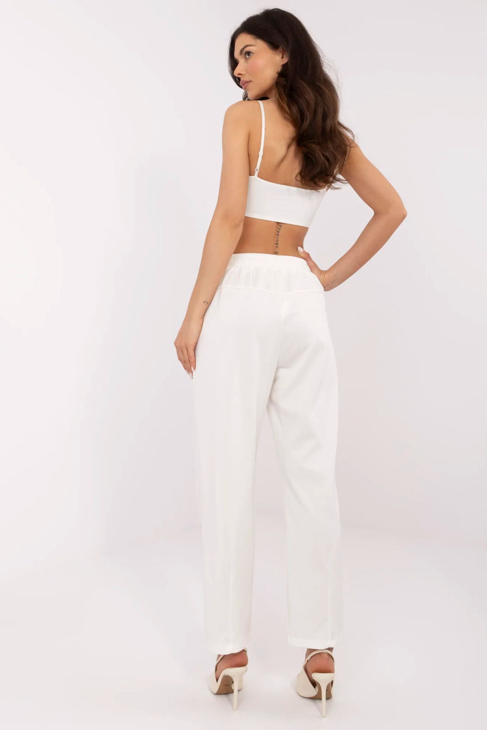 Italy Moda Ecru Straight High Waisted Joggers - view 3
