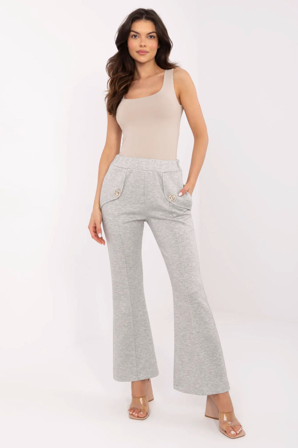 Italy Moda Grey Wide Leg High Waisted Joggers