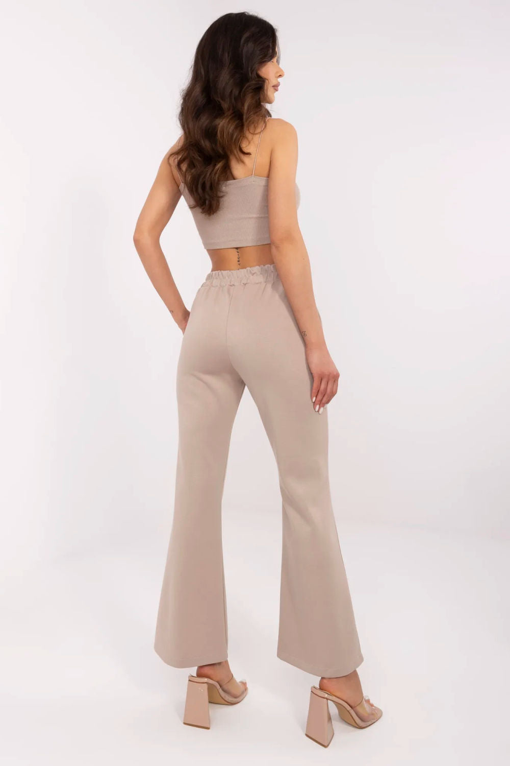 Italy Moda Beige Wide Leg High Waisted Joggers - view 3