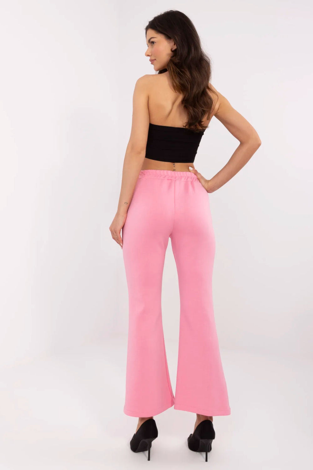 Italy Moda Pink Polyester Wide Leg High Waisted Joggers - view 3