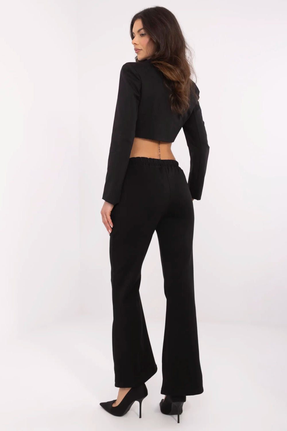 Italy Moda Black Polyester Wide Leg High Waisted Joggers - view 3