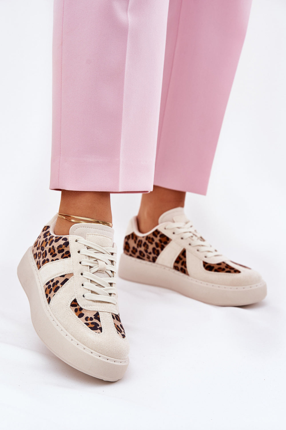 Step In Style Beige Faux Leather Trainers