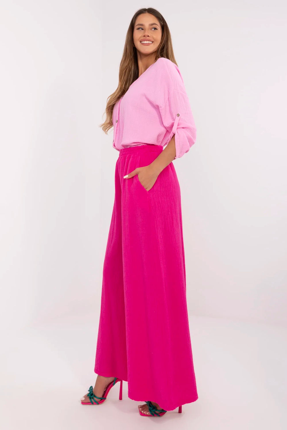 Italy Moda Fuchsia Bodycon Cotton Trousers - view 2