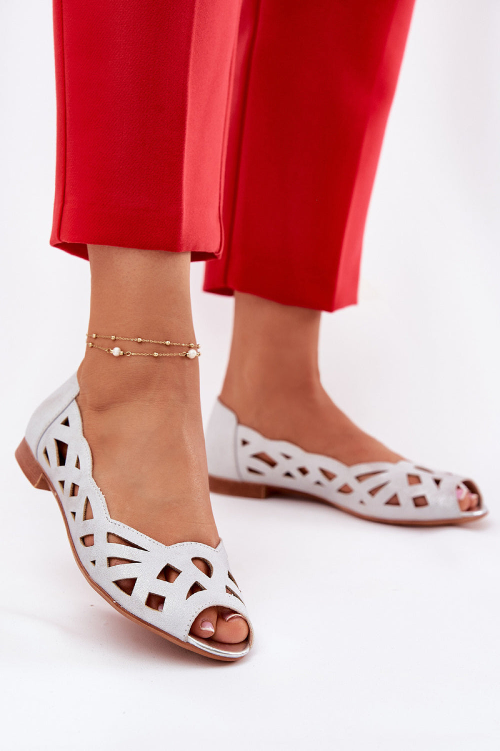 Step In Style Calgis Silver Faux Leather Flat Ballet Flats