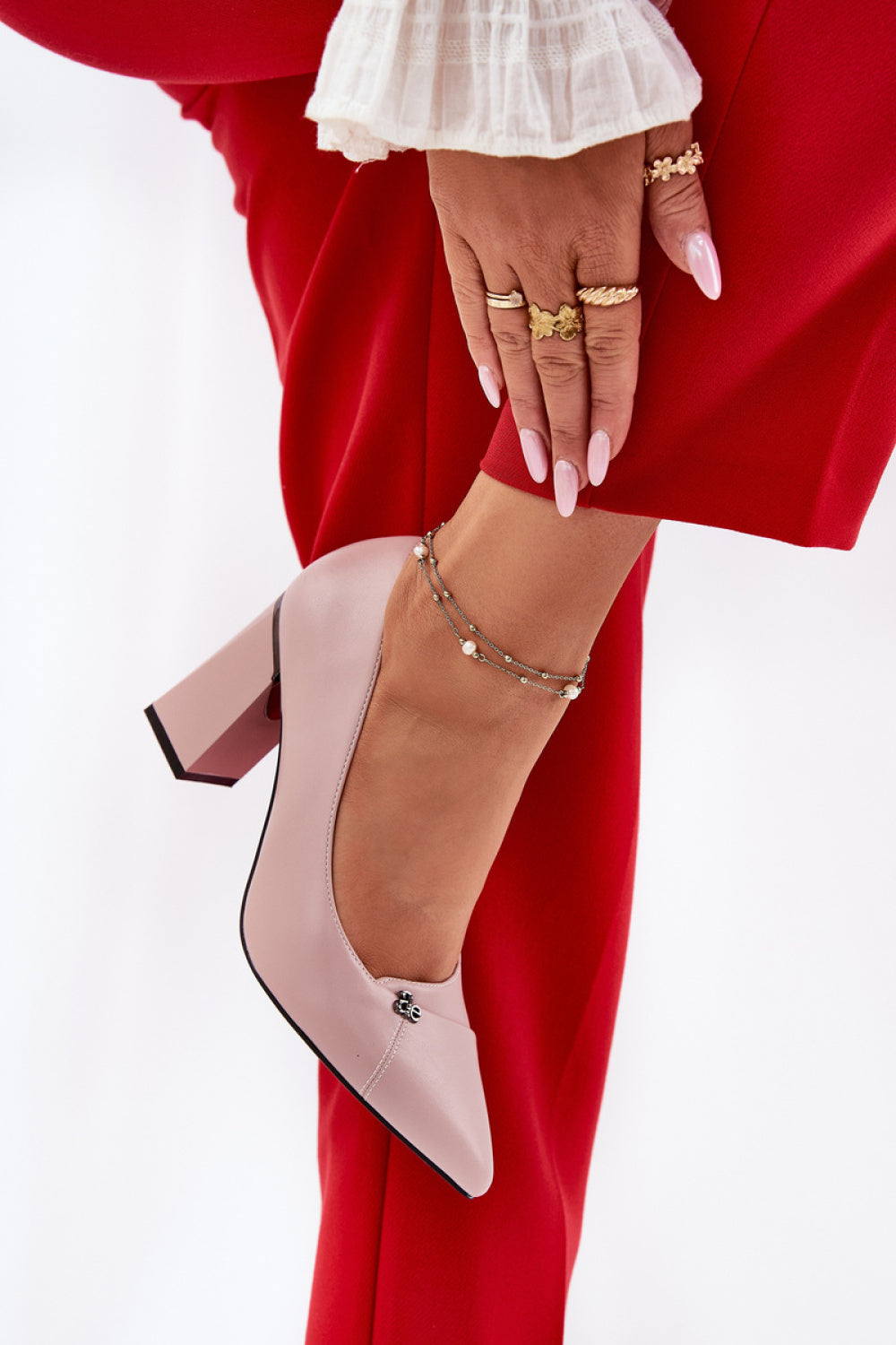 Step In Style Vinceza Pink Faux Leather Block Heel Court Shoes - view 3