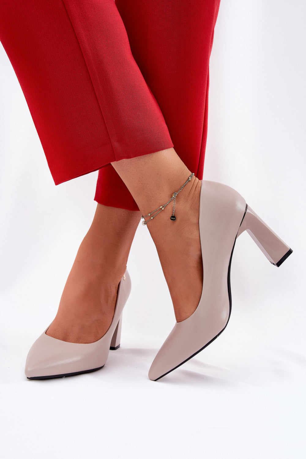 Step In Style Vinceza Grey Faux Leather Block Heel Court Shoes