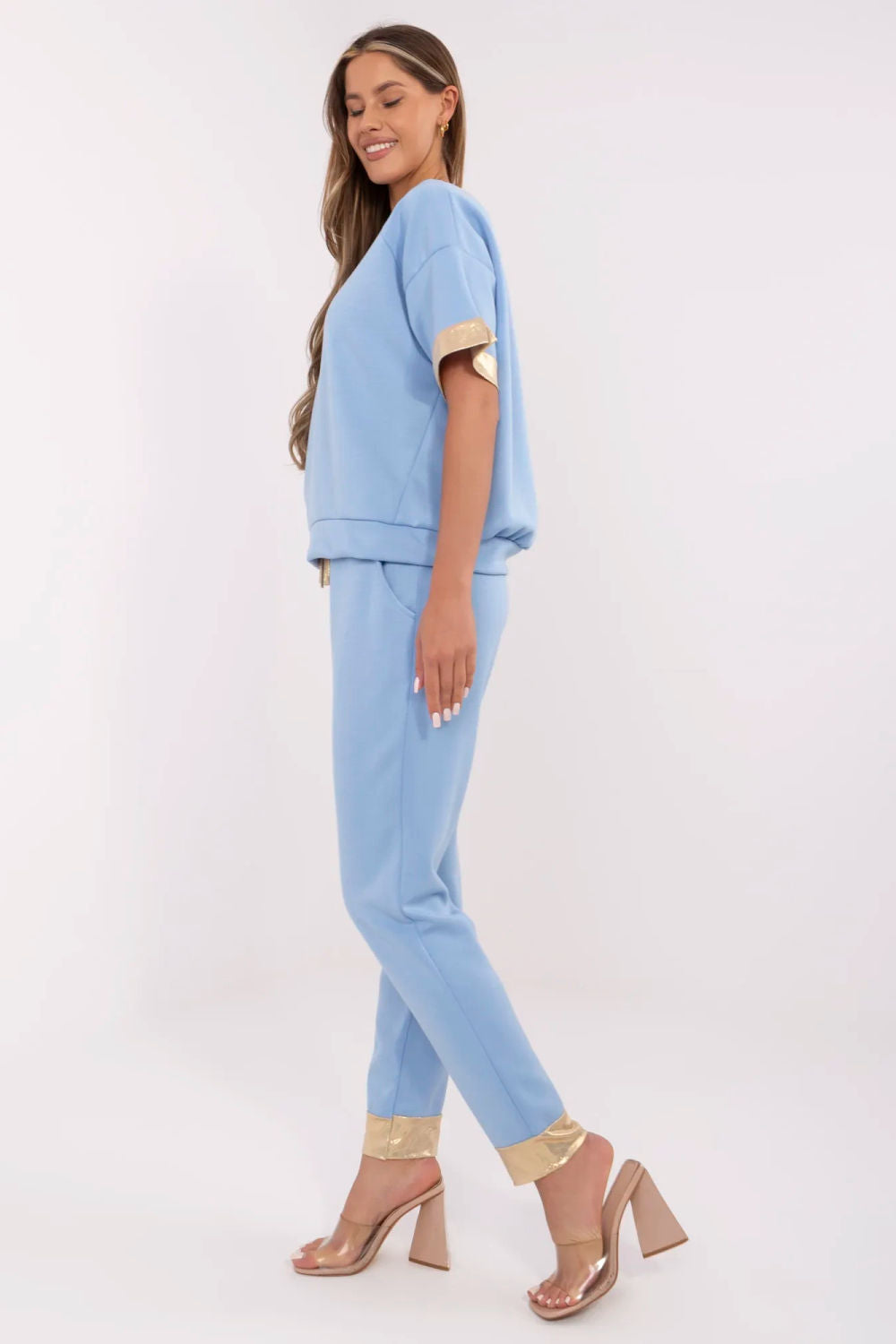 Italy Moda Blue High Waisted Short Sleeve Co-Ord Set - view 2