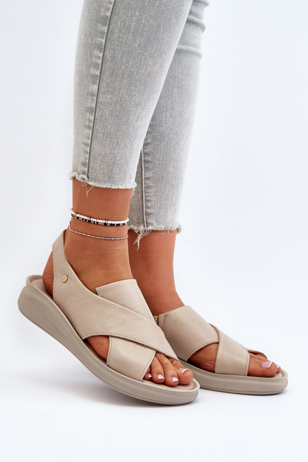 Step In Style Zazoo Beige Leather Platform Sandals