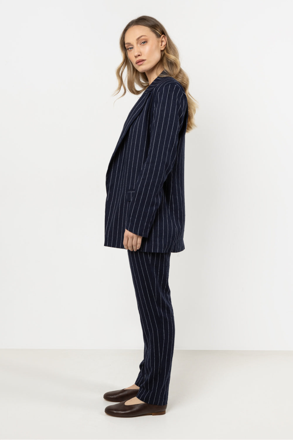Awama Navy Linen Striped Jacket - view 2