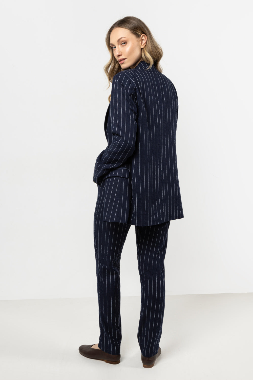 Awama Navy Linen Striped Jacket - view 3
