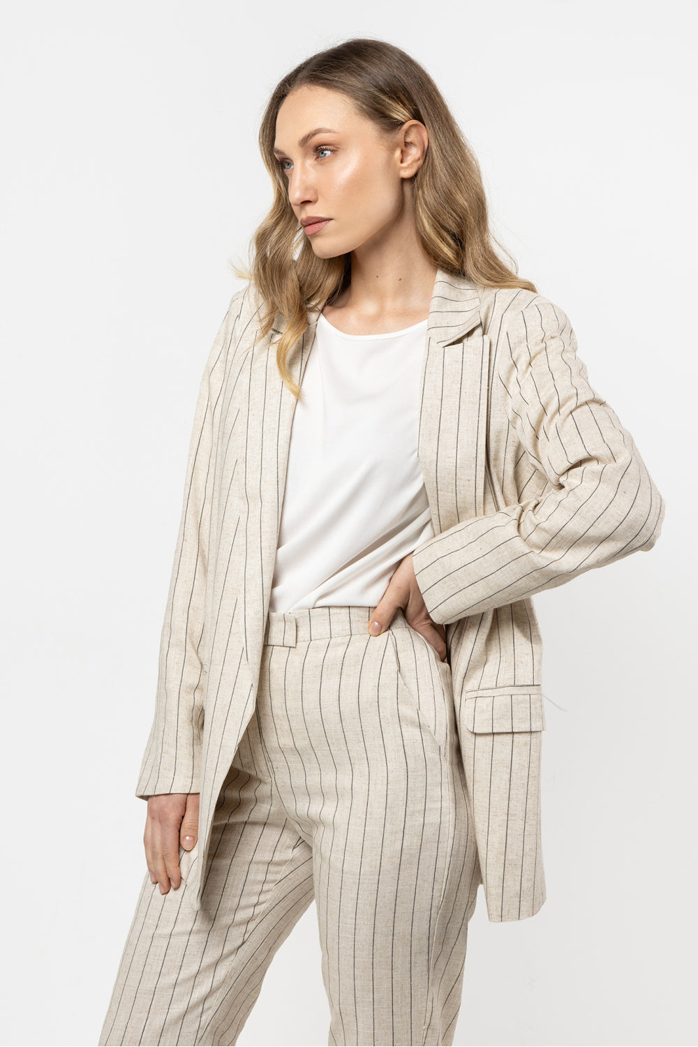 Awama Mocha Linen Striped Jacket - view 2