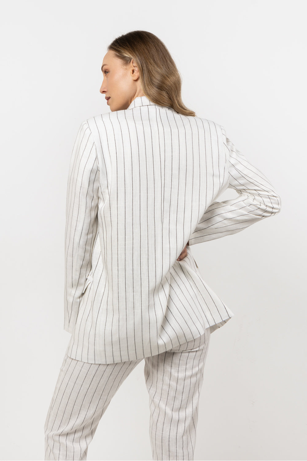 Awama Cream Linen Striped Jacket - view 3