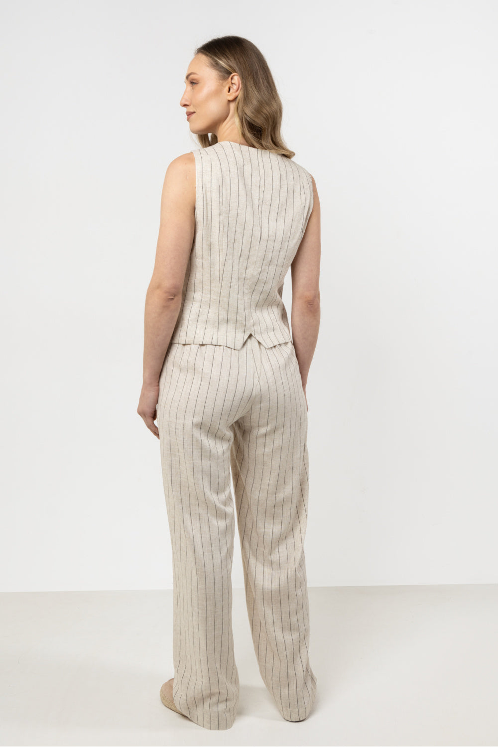 Awama Mocha Linen Striped Gilet - view 3