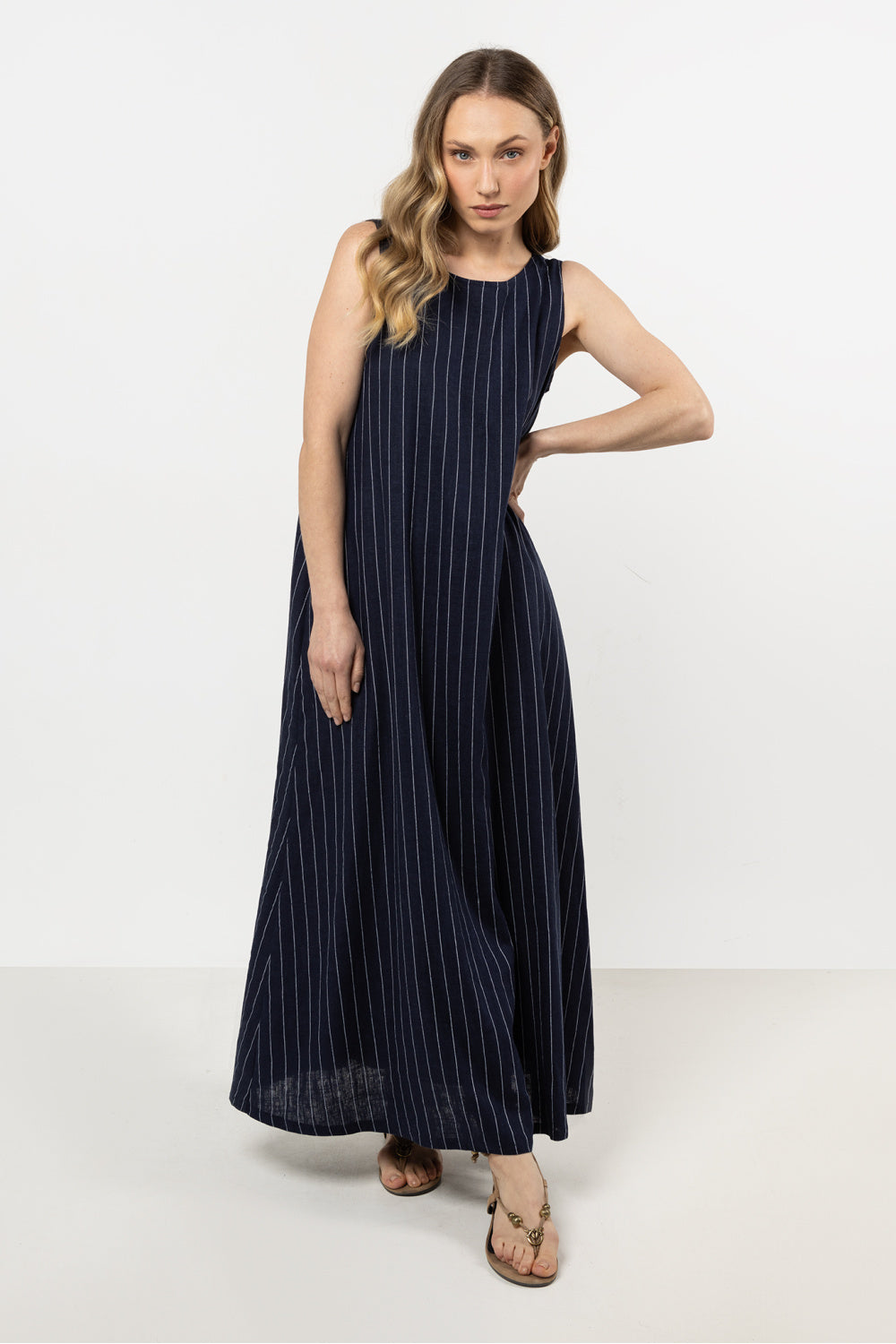 Awama Navy Maxi Linen Dress