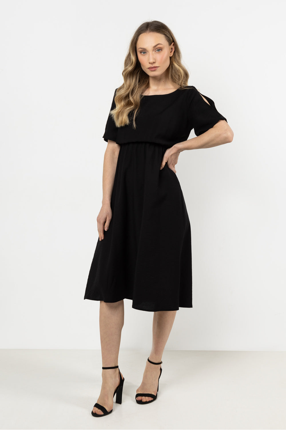 Awama Black Boat Neck Dress