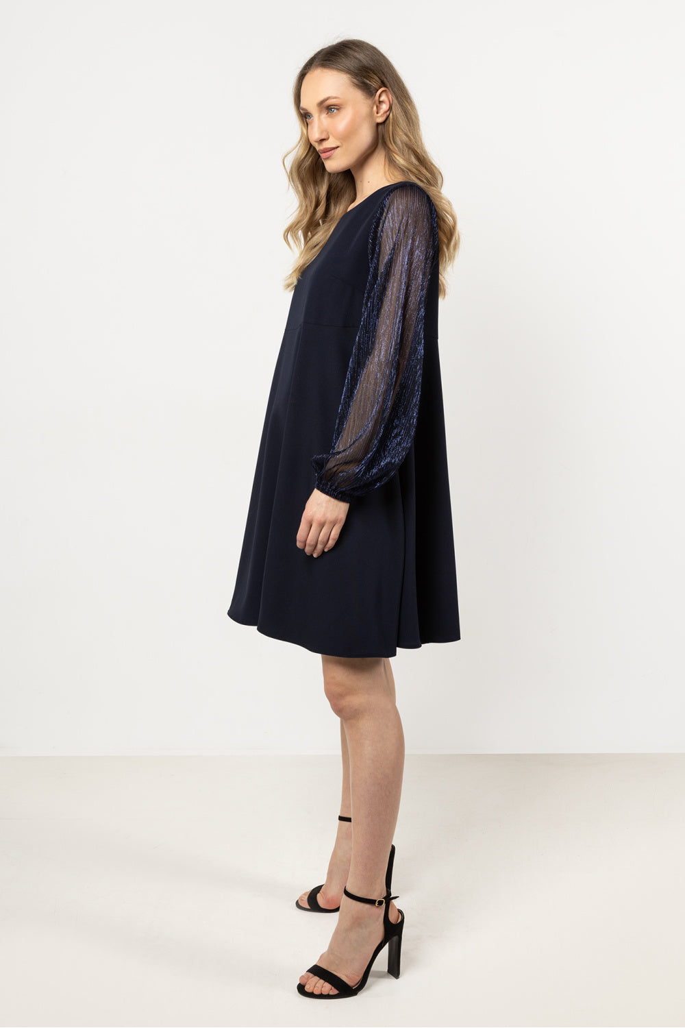 Awama Navy Mesh A-Line Evening Dress - view 4