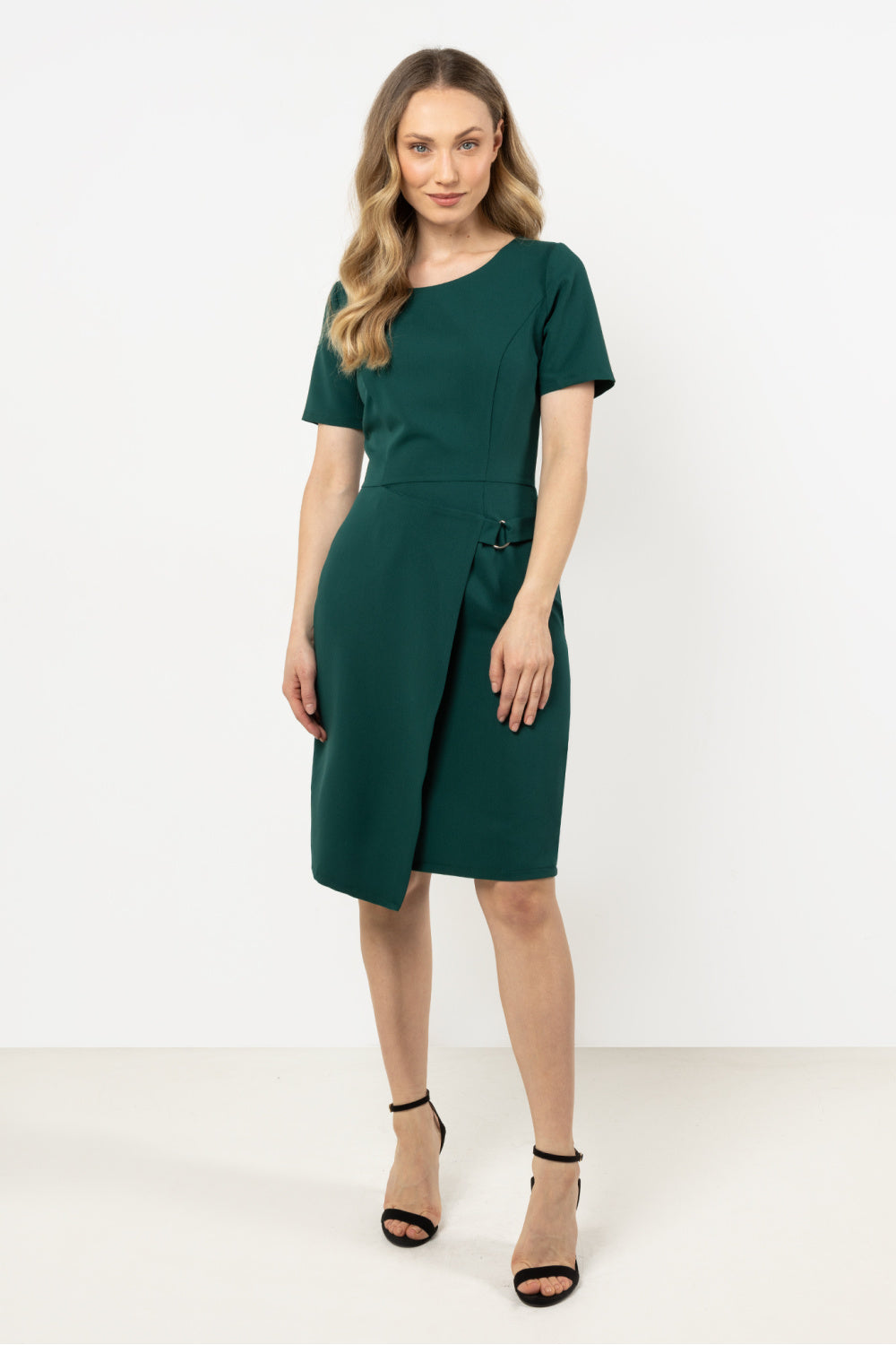 Awama Bottle Green Bodycon Short Sleeve Dress - view 2