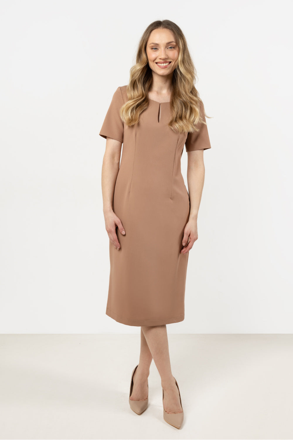 Awama Cappuccino Bodycon Short Sleeve Dress