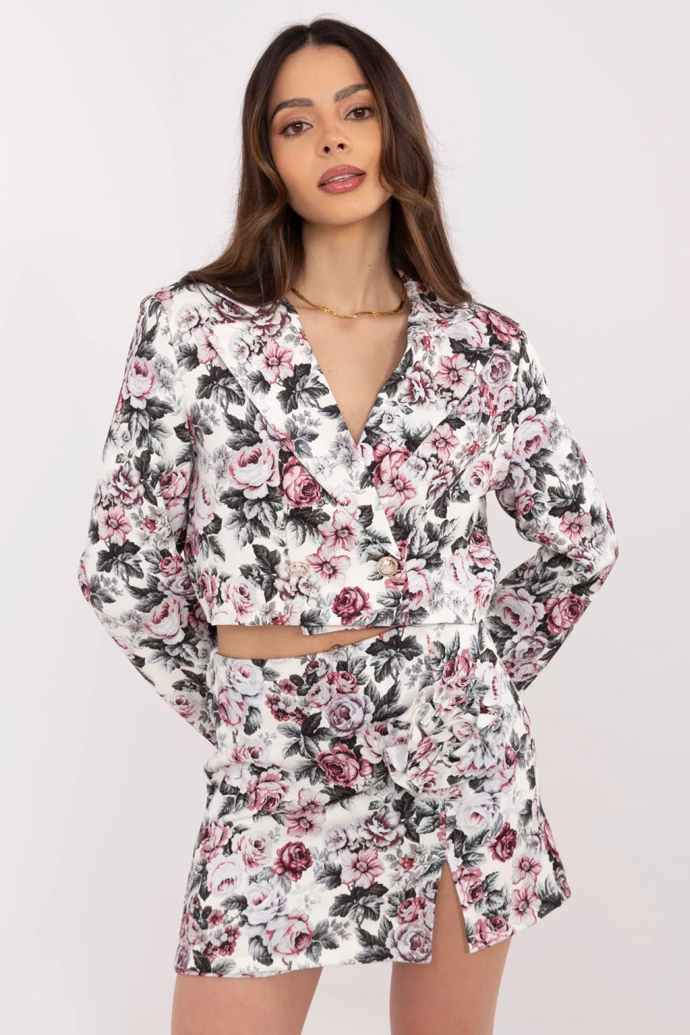 Italy Moda Dark Grey Floral High Waisted Co-Ord Set