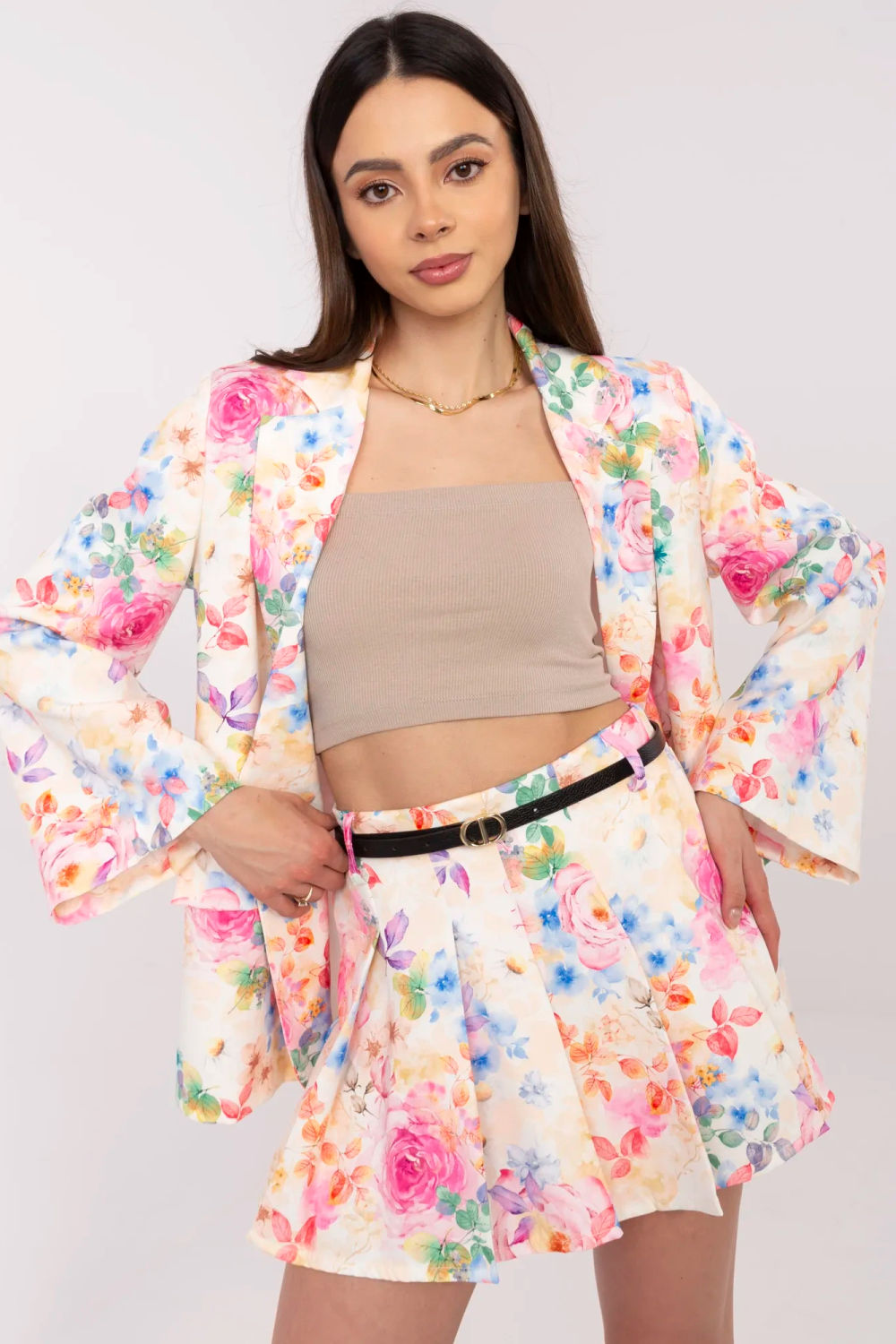 Italy Moda Ecru Floral Pleated Co-Ord Set - view 4