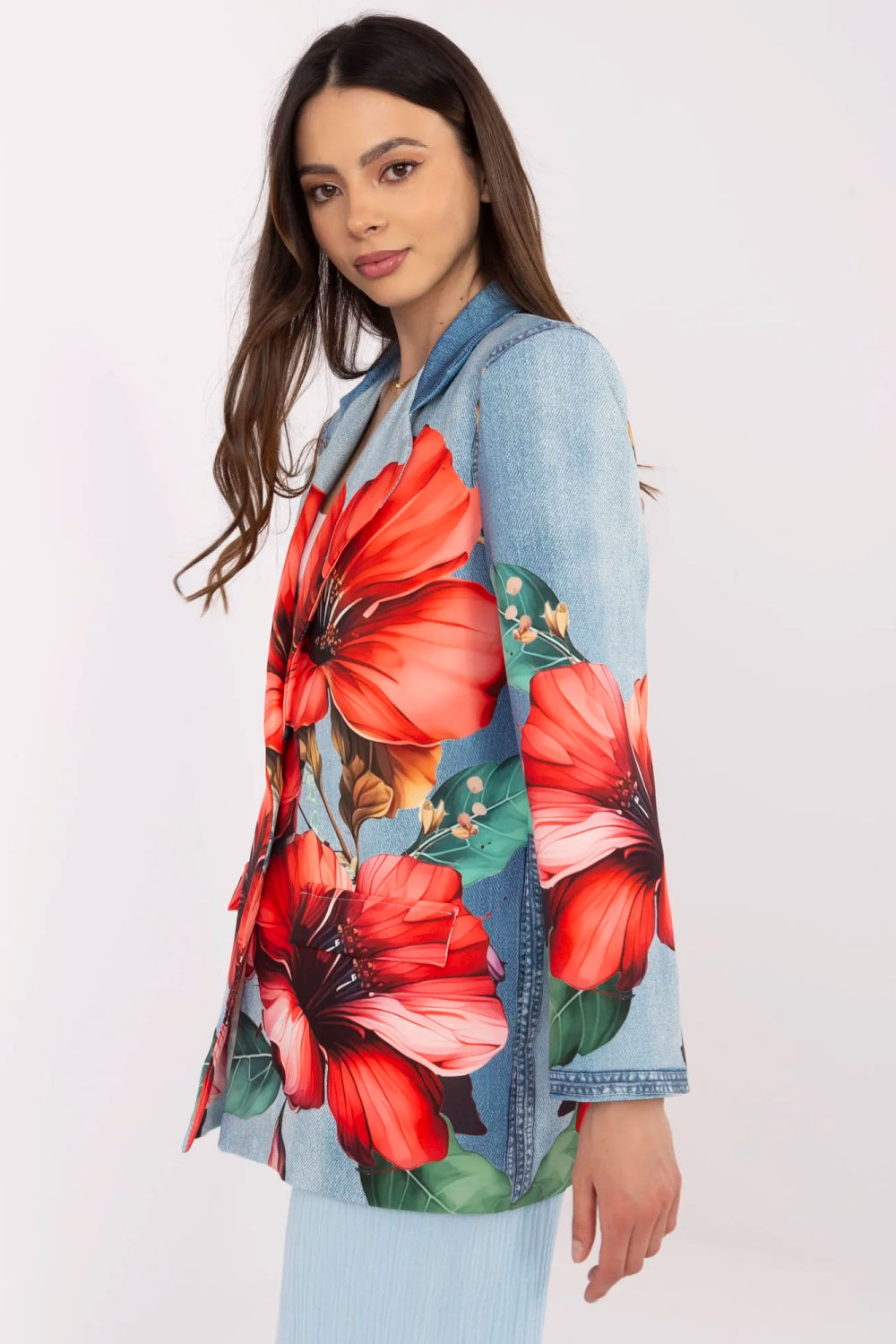Italy Moda Blue Denim Floral Long Sleeve Jacket - view 4