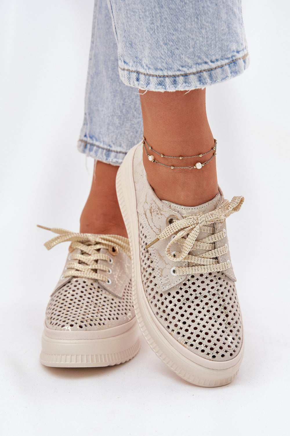 Step In Style Artiker Gold Lace Platform Shoes - view 3