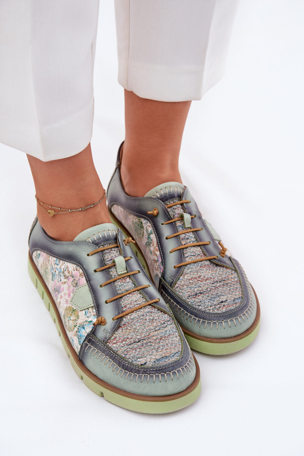 Step In Style Maciejka Green Leather Lace Up Shoes - view 3