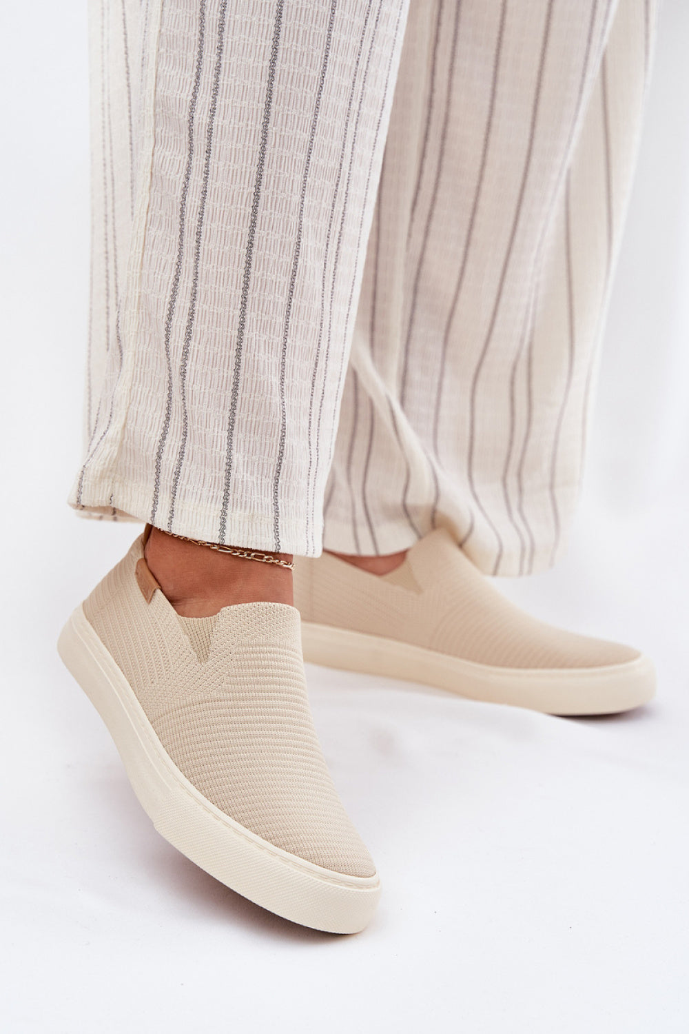 Step In Style Beige Trainers with Round Toe