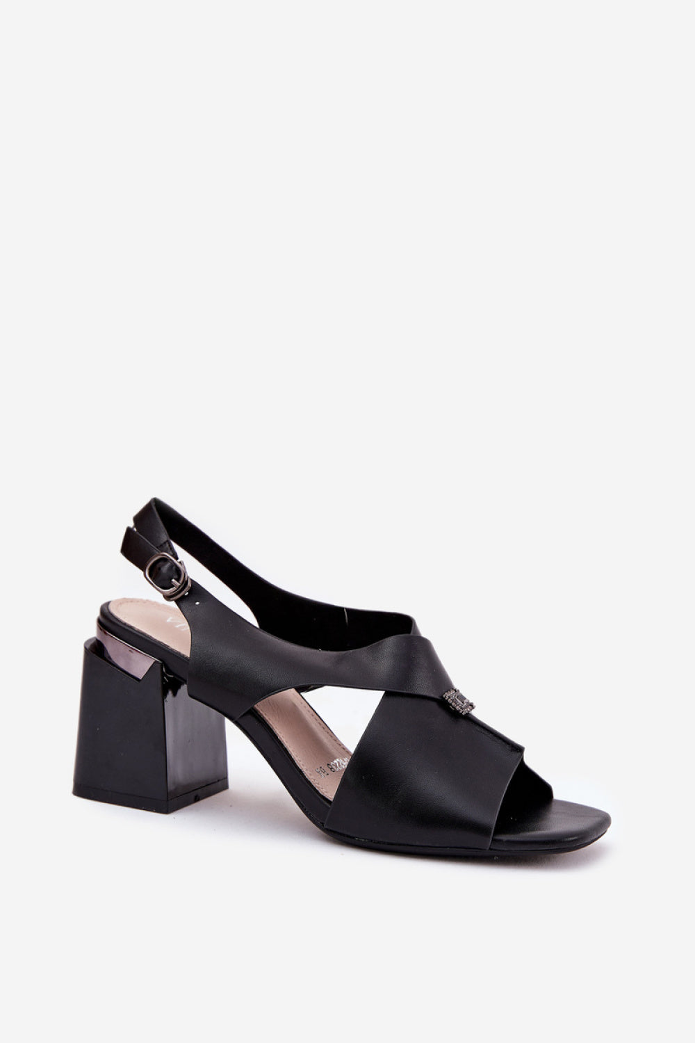 Step In Style Vinceza Black Faux Leather Heeled Sandals with Buckle - view 2