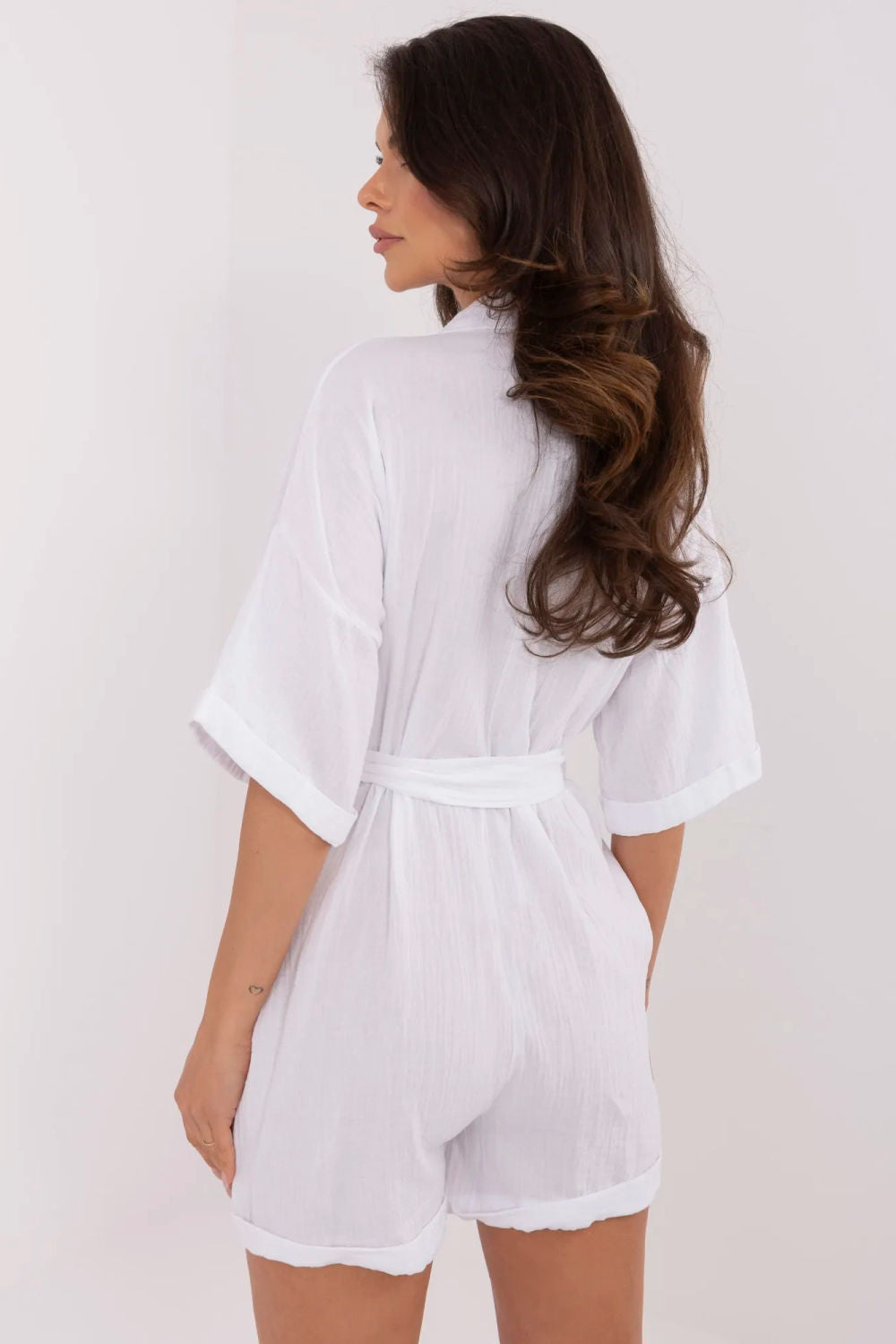 Italy Moda White Short Sleeve Jumpsuit - view 3