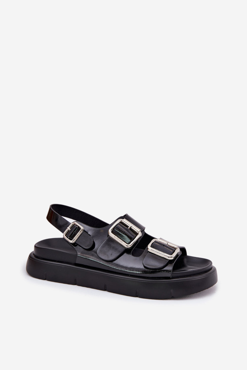 Step In Style Black Leather Platform Sandals - view 2