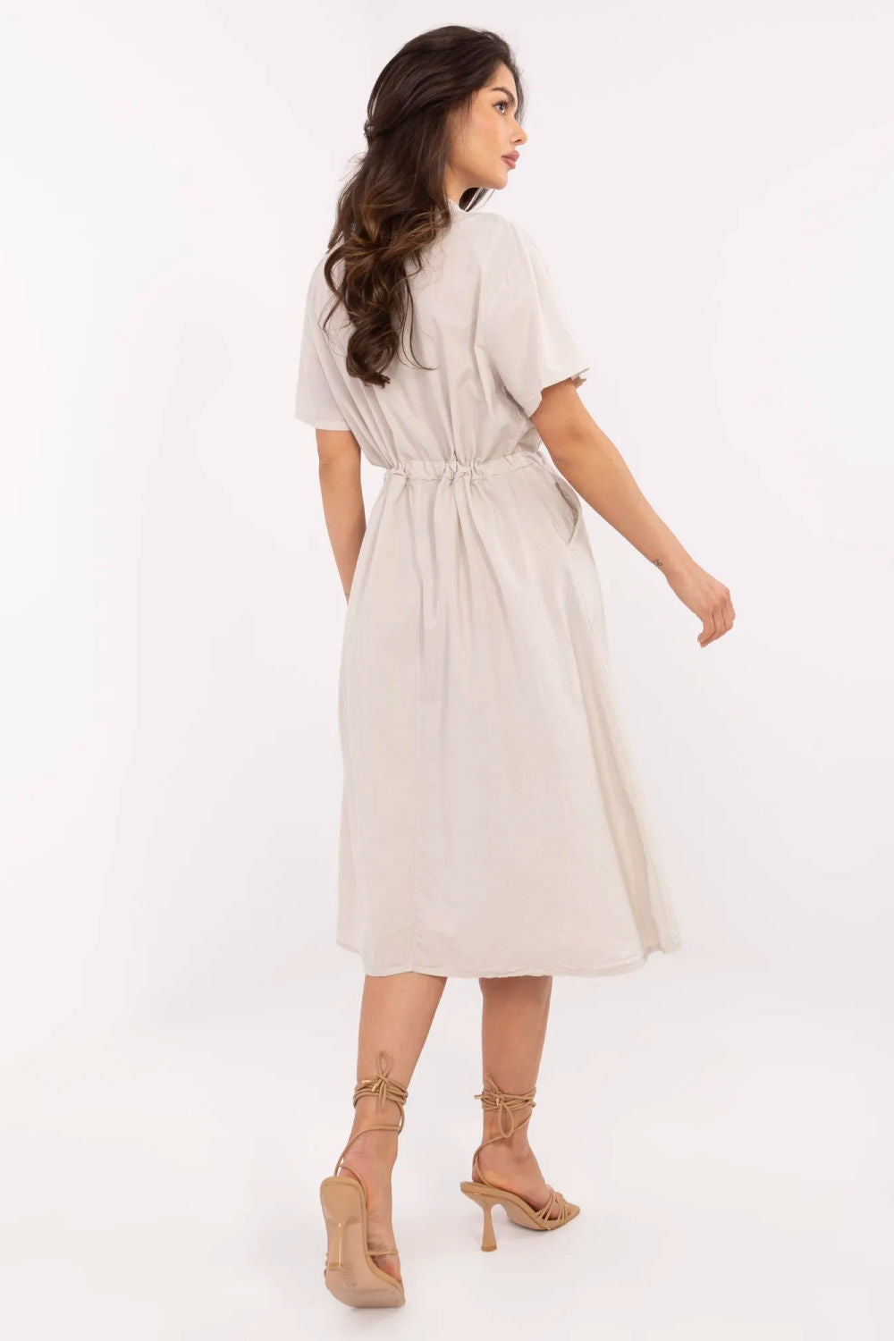 Italy Moda Beige Midi Flared Dress - view 3