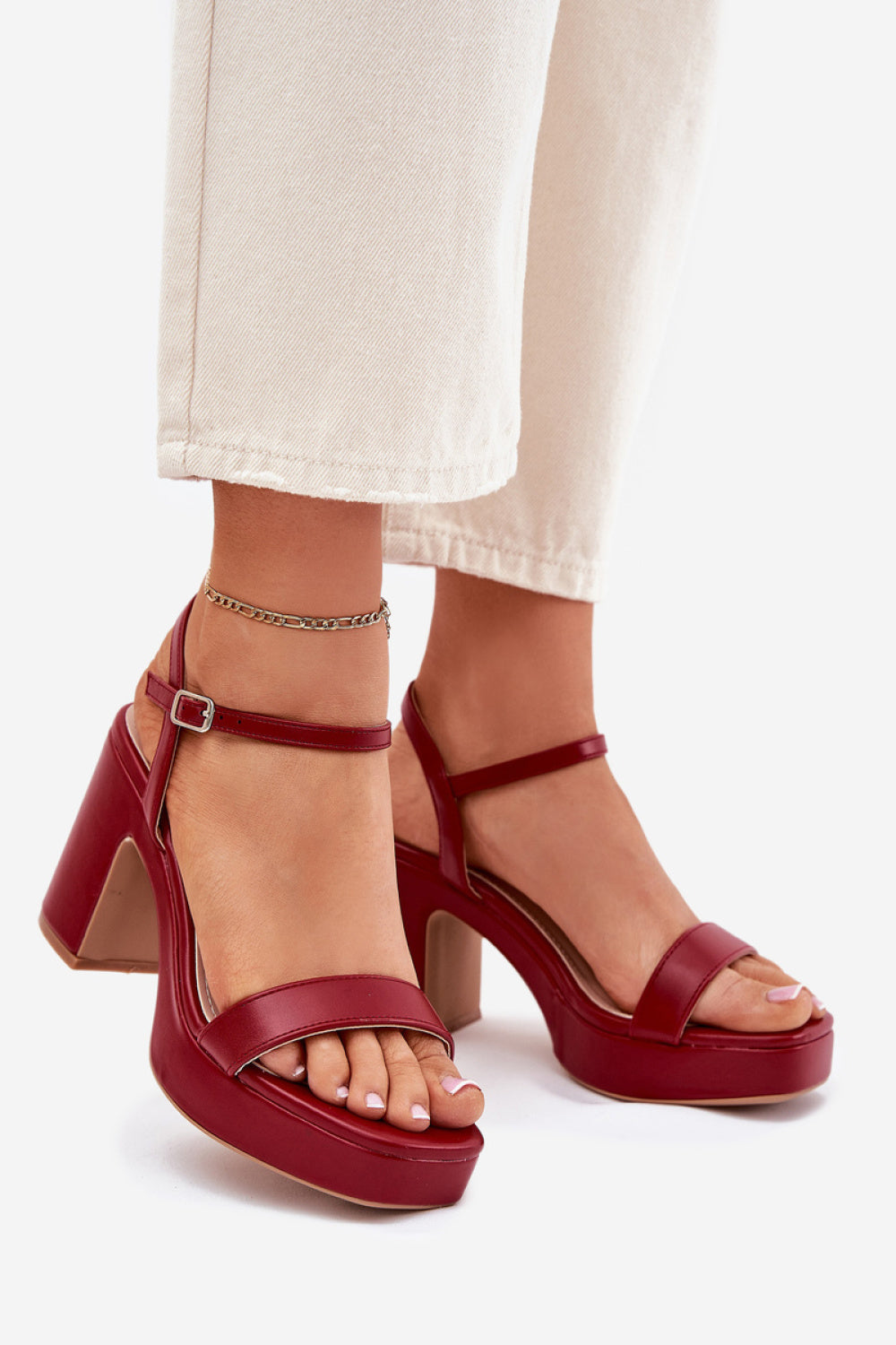 Step In Style Lillita Red Faux Leather Block Heel Heeled Sandals