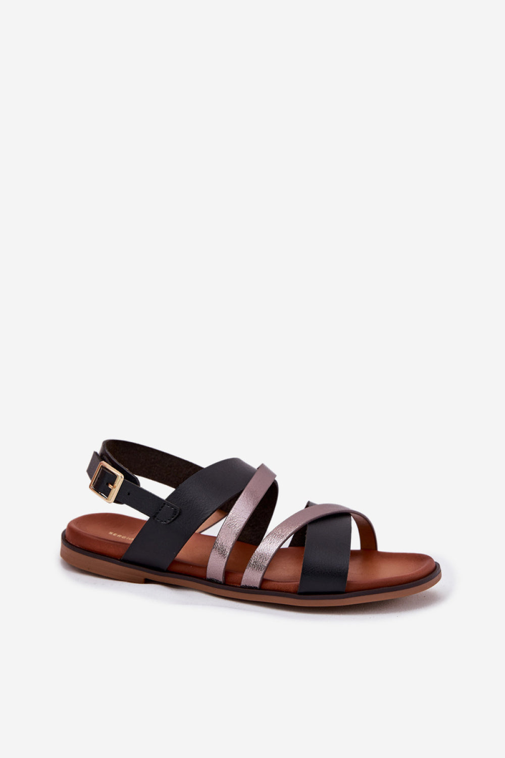 Step In Style Sergio Leone Black Faux Leather Flat Sandals - view 2