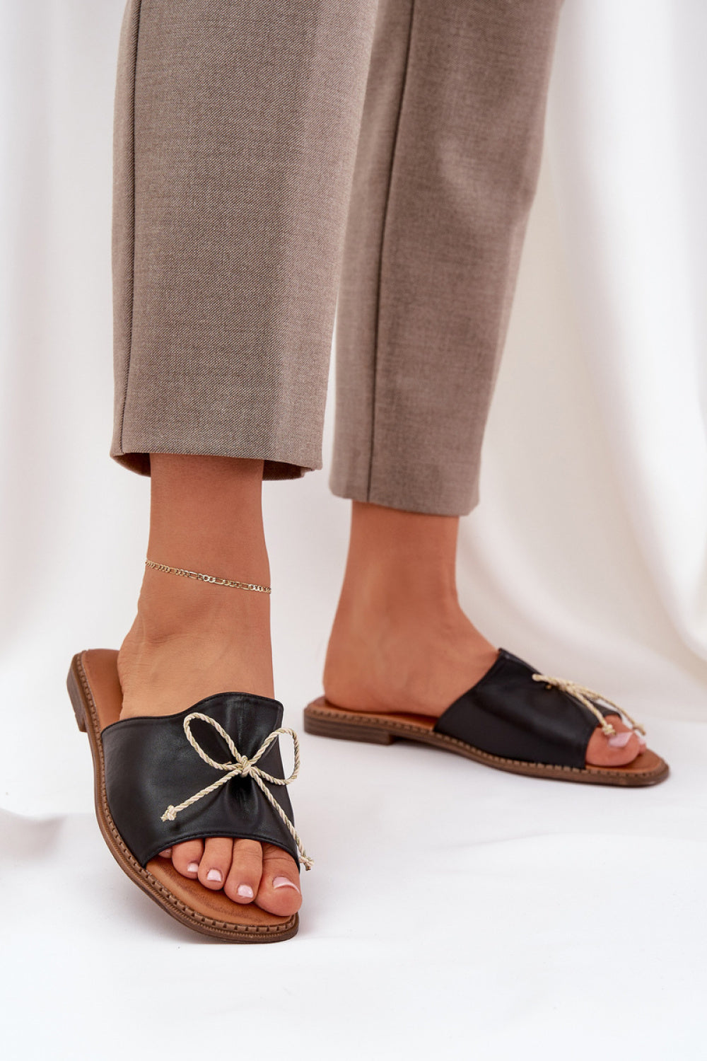 Step In Style Deonelis Black Faux Leather Flat Flip Flops