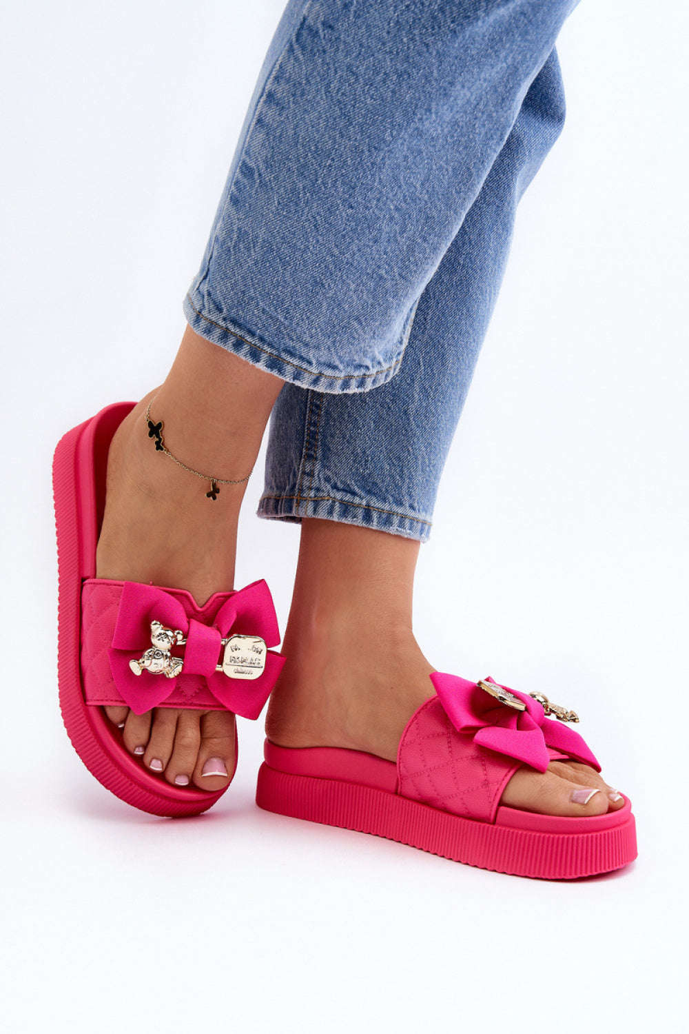 Step In Style Katterina Fuchsia Faux Leather Platform Flip Flops - view 3